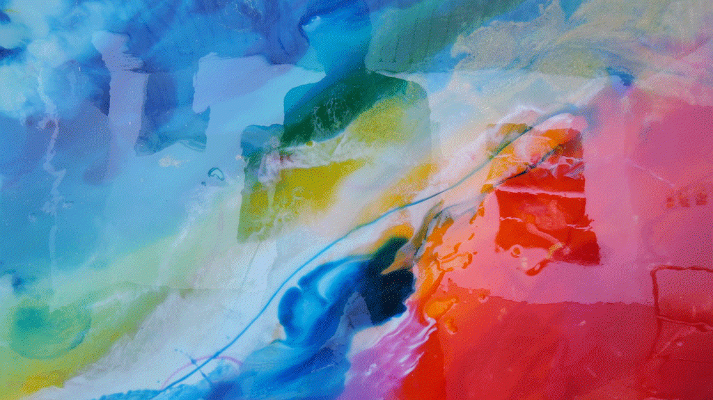 A colourful abstract art print.